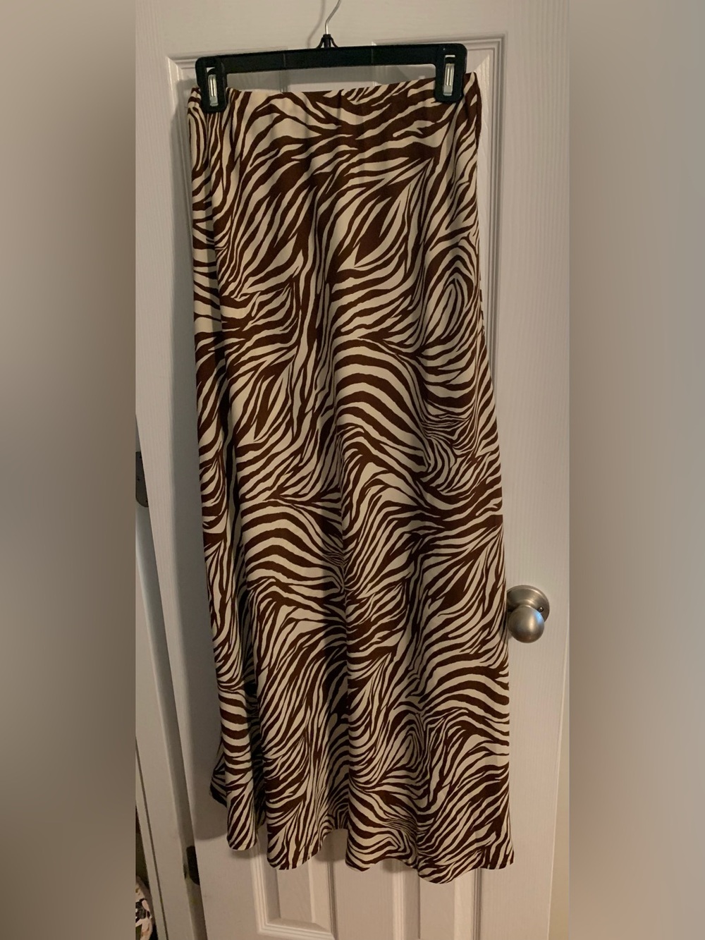 Jacqui E Brown and Cream Zebra-Print Maxi Skirt with Flow